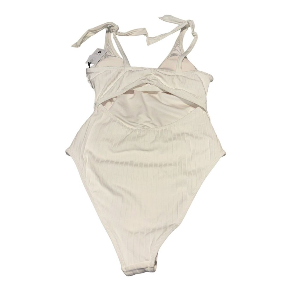 Ivory Ribbed One Piece Swimsuit Women's Size Small Tie Shoulder Bathing Suit NWT